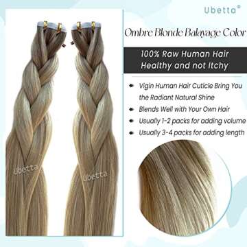 Ombre Hair Extensions Real Human Hair Tape ins Extensions, Ash Blonde to Light Blonde Highligted Tape in Hair Extensions Human Hair for Women,20 Pieces Double Sided Invisible Tape Hair 14Inch