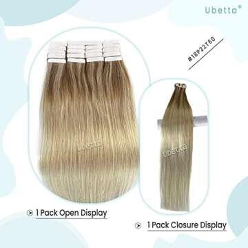 Ombre Hair Extensions Real Human Hair Tape ins Extensions, Ash Blonde to Light Blonde Highligted Tape in Hair Extensions Human Hair for Women,20 Pieces Double Sided Invisible Tape Hair 14Inch