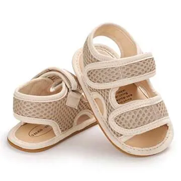 COSANKIM Infant Baby Boys Girls Summer Sandals Non Slip Soft Sole Toddler First Walker Crib Shoes(0-18 Months)(E-khaki baby shoes)