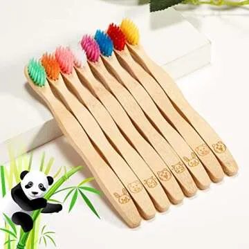 16 Pcs Kids Bamboo Toothbrush Soft Bristle Natural Toothbrush Wooden for Kids with Colorful Bristles and Ergonomic Animal Designs Handles