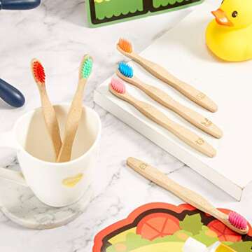 16 Pcs Kids Bamboo Toothbrush Soft Bristle Natural Toothbrush Wooden for Kids with Colorful Bristles and Ergonomic Animal Designs Handles