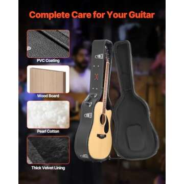 VEVOR Acoustic Guitar Hard Case, 43.31 in Gourd-Shaped Guitar Hard Case, With Lock Latch Key Handle, PVC Padding Soft Lining Water-Resistant Hard Shell Guitar Case, for 39-41 in Acoustic Guitar, Black