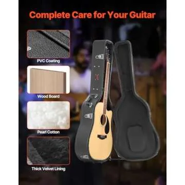 VEVOR Acoustic Guitar Hard Case, 43.31 in Gourd-Shaped Guitar Hard Case, With Lock Latch Key Handle, PVC Padding Soft Lining Water-Resistant Hard Shell Guitar Case, for 39-41 in Acoustic Guitar, Black
