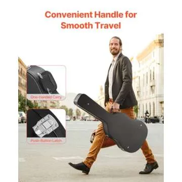 VEVOR Acoustic Guitar Hard Case, 43.31 in Gourd-Shaped Guitar Hard Case, With Lock Latch Key Handle, PVC Padding Soft Lining Water-Resistant Hard Shell Guitar Case, for 39-41 in Acoustic Guitar, Black