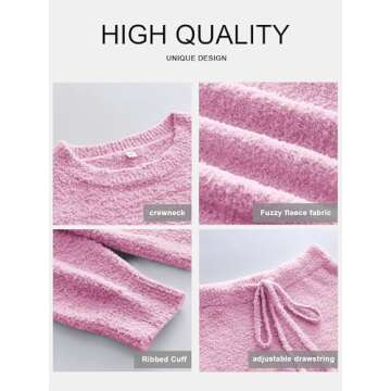 ANRABESS Women's Fuzzy Fleece Pajama Sets 2 Piece Outfits Long Sleeve Top Wide Leg Pants Lounge Matching Set 2024 Fall Winter Pink Medium