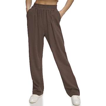 DKNY Women's Performance Trouser Tech Slub Relaxed Fit, Bracken