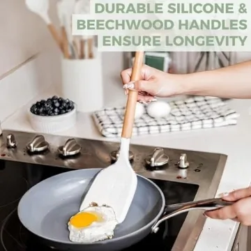 White Silicone Kitchen Utensils Set with Wooden Handle - 11 Pcs