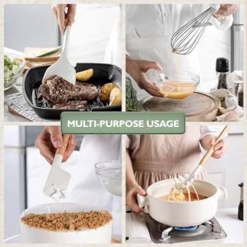 White Silicone Kitchen Utensils Set with Wooden Handle - 11 Pcs