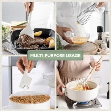 White Silicone Kitchen Utensils Set with Wooden Handle - 11 Pcs