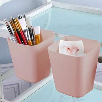 Vmiapxo 5 Pack Hanging Cup Holder, Rolling Cart Accessories Utility cart Accessories Hanging Bins Pencil Holder Hanging Storage Containers Cup Planter Hanging Buckets for Craft Supplies (Pink)