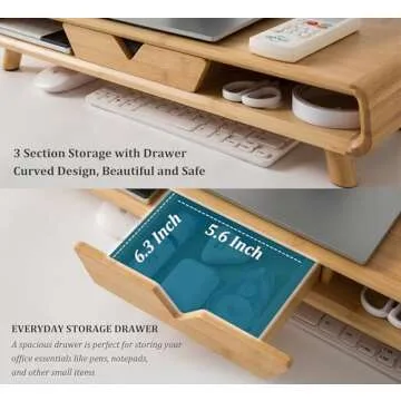 Ergonomic Homerays Bamboo Monitor Stand Riser with Drawer