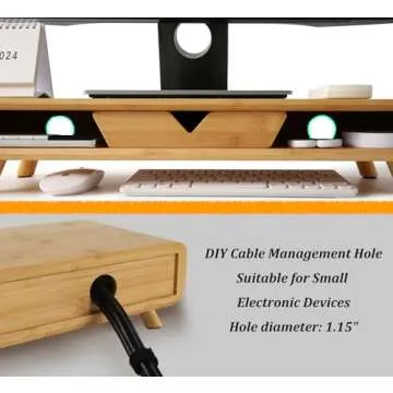 Ergonomic Homerays Bamboo Monitor Stand Riser with Drawer