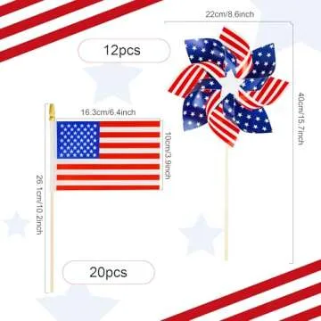 32 Pcs Patriotic Pinwheels and American Flags Set – 4th of July, Memorial Day, Independence Day Ya...