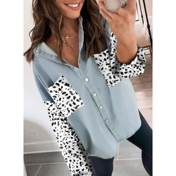 Buy Dokotoo Women's Oversized Leopard Denim Jacket Online