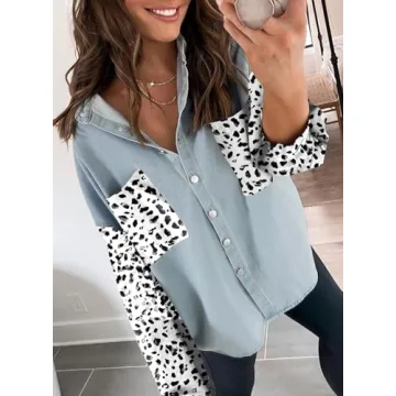 Buy Dokotoo Women's Oversized Leopard Denim Jacket Online