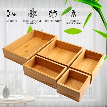 Linyuant Bamboo Drawer Organizer for Stylish Home Storage