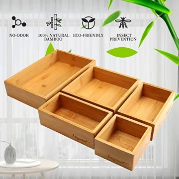 Linyuant Bamboo Drawer Organizer for Stylish Home Storage