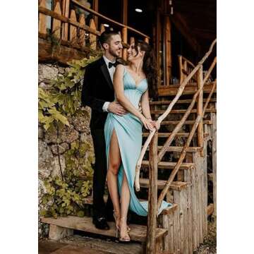 Meicuhap Women's Mermaid High Slit V-Neck Prom Dresses Long Satin Sweetheart Party Gowns with Train Black US2