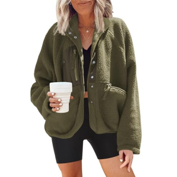 Nirovien Women's Fleece Jacket Fuzzy Jackets for Women Teddy Jacket with Pockets Cropped Jacket Flee...