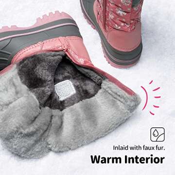 DREAM PAIRS Boys Girls Snow Boots Water-Resistant Outdoor Warm Cozy Anti-Slip Mid Calf Faux Fur Lini...