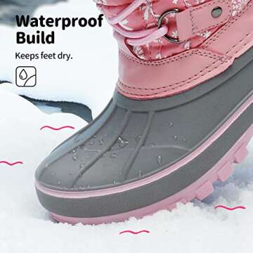 DREAM PAIRS Boys Girls Snow Boots Water-Resistant Outdoor Warm Cozy Anti-Slip Mid Calf Faux Fur Lining Insulated Winter Shoes for Little/Big Kids,Size 1 Little Kid,Pink,KRIVER-1