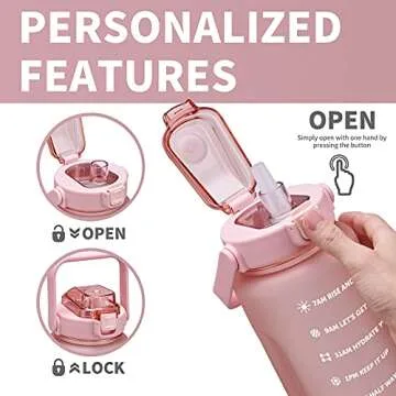 ST-YIBEN 64oz Large Motivational Water Bottle with Time Marker,Leakproof & BPA Free Half Gallon Big Water Bottle with Straw & Handle Tritan Frosted Water Jug for Women Men to Fitness,Gym,Sports