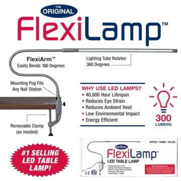 Americanails Original FlexiLamp - LED Table Desk Lamp - Removable Clamp - Adjustable Lighting for Na...
