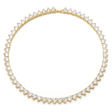 FEEL STYLE Heart Tennis Necklace for Women - 8mm 18K Gold Plated Diamond Necklace - Iced Out Choker ...