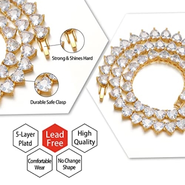 Heart Tennis Necklace for Women - 18K Gold Plated Jewelry