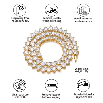 Heart Tennis Necklace for Women - 18K Gold Plated Jewelry