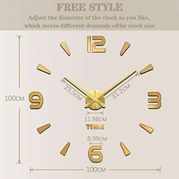 VANGOLD Large 3D DIY Wall Clock Roman Numerals Clock Frameless Mirror Surface Wall Sticker Home Deco...