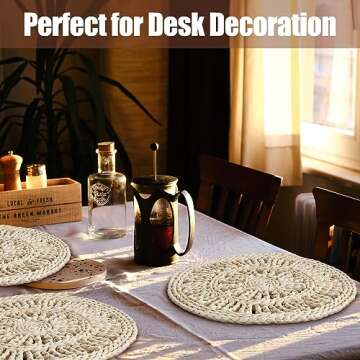 Zhehao 16 Packs Round Woven Placemats Rattan Chargers 11.8 Inches Wicker Boho Placemats Natural Braided Table Mats Corn Husk Place Mats Hollow Wicker Charger Plates for Holiday Kitchen Tablemat, Beige