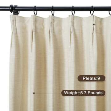 TWOPAGES Sand Beige Linen Pinch Pleat Drape for Living Room, Window Treatment Curtain Panel Double Layer Room Darkening Light Filtering Lined Curtain (1 Panel, 40W x 102L)