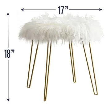 Ornavo Home Faux Fur Ottoman with Gold Legs - Stylish Comfort