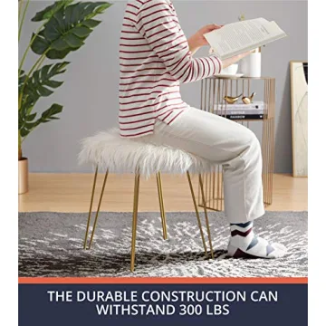 Ornavo Home Faux Fur Ottoman with Gold Legs - Stylish Comfort