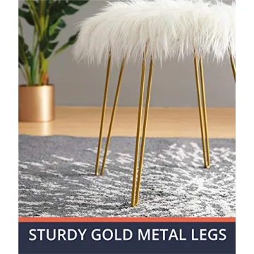 Ornavo Home Faux Fur Ottoman with Gold Legs - Stylish Comfort