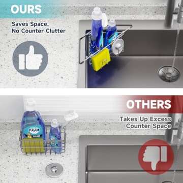 NiHome Extendable Arm Stainless Steel Kitchen Sink Corner Caddy, Easy Install Space-Saving Adjustable Sponge Holder for All Sink Types, Non-Slip Rust-Resistant for Brushes, Soap, Sponges