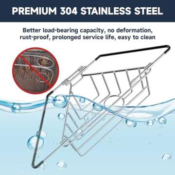 NiHome Extendable Arm Stainless Steel Kitchen Sink Corner Caddy, Easy Install Space-Saving Adjustable Sponge Holder for All Sink Types, Non-Slip Rust-Resistant for Brushes, Soap, Sponges