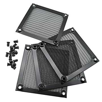 80mm Computer Fan Filter Grills with Screws, Aluminum Frame Ultra Fine Stainelss Steel Mesh - 4 Pack (Black)