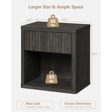 SICOTAS Night Stand Nightstand with Drawer Storage Fluted Bed Side Table End Table Large Modern 22.7" Wide Bedside Stand Mid Century Night Stands for Bedroom Living Room Sofa Couch Home Office