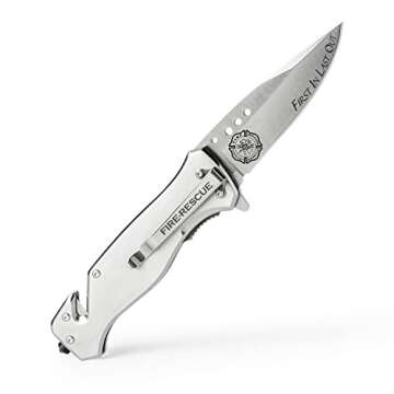 Military Gift Shop Firefighter Folding Knife | Elite Tactical Knife | First Responder Pocket Knife for Men | USA Rescue Knife | Disabled Vet Owned Business | Firefighter Knife Silver
