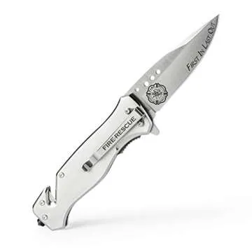 Military Gift Shop Firefighter Folding Knife | Elite Tactical Knife | First Responder Pocket Knife for Men | USA Rescue Knife | Disabled Vet Owned Business | Firefighter Knife Silver