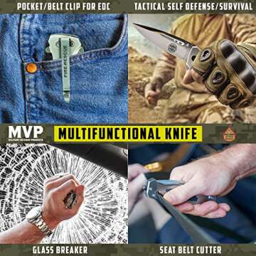 Military Gift Shop Firefighter Folding Knife | Elite Tactical Knife | First Responder Pocket Knife for Men | USA Rescue Knife | Disabled Vet Owned Business | Firefighter Knife Silver