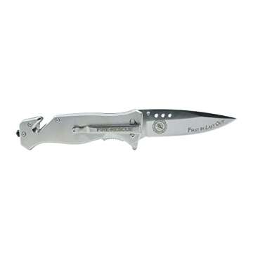 Military Gift Shop Firefighter Folding Knife | Elite Tactical Knife | First Responder Pocket Knife for Men | USA Rescue Knife | Disabled Vet Owned Business | Firefighter Knife Silver