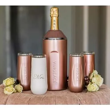 Vinglacé Wine Bottle Chiller- Portable Champagne Insulator- Stainless Steel Wine Cooler Sleeve, Rose Gold