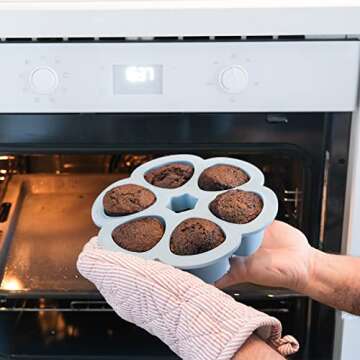 Beaba Multiportions Silicone Baby Food Freezer Tray w/ Clip On Lid, Baby Food Storage Container Ice Cube Tray Maker for Homemade Baby Food, Rain, 3 oz