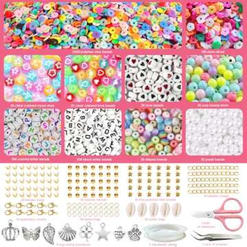 UHIBROS 6000 Pcs Clay Beads Bracelet Making Kit, Friendship Bracelet Polymer Heishi Beads with Jewelry Charms Crafts