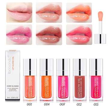 Plumping Lip Oil, Hydrating Lip Gloss Tinted Lip Balm Transparent Lip Care, Big Brush Head Glitter Shine, Long Lasting Nourishing Non-sticky Fresh Texture (001# Pink)