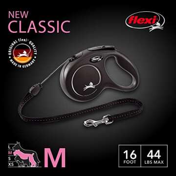 FLEXI New Classic Cord Retractable Dog Leash for Medium Dogs up to 44 lbs. – 16 ft., Black | Tangl...