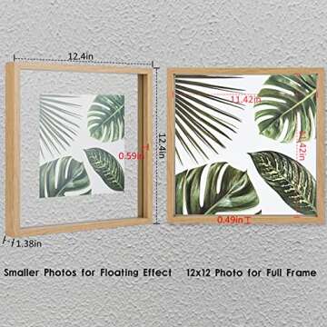 MUYE 12x12 Floating Frame Set of 2,Double Glass Rustic Square Photo Frame,Display Any Size Photo up ...
